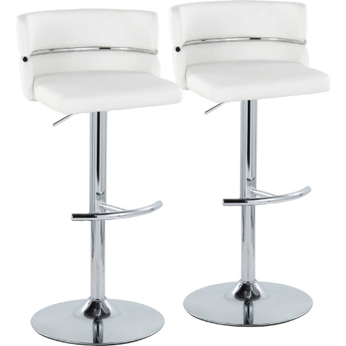 Cinch Adjustable Swivel Bar Stool in Chrome & White Leatherette (Set of 2)